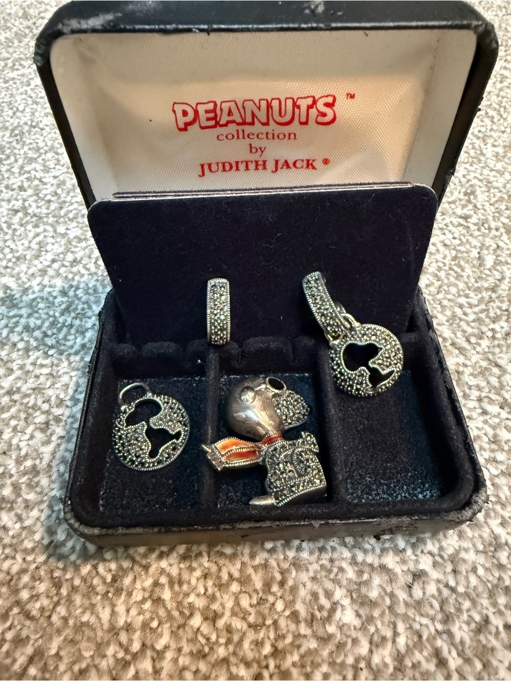 Vintage Judith Jack Sterling Silver Marcasite Peanuts Red Baron Set